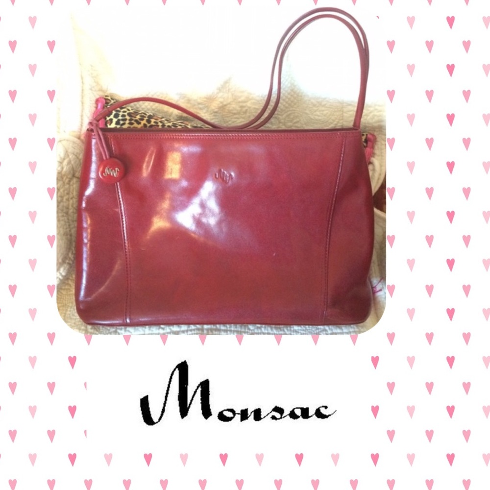 Red leather Monsac vintage hand bag.